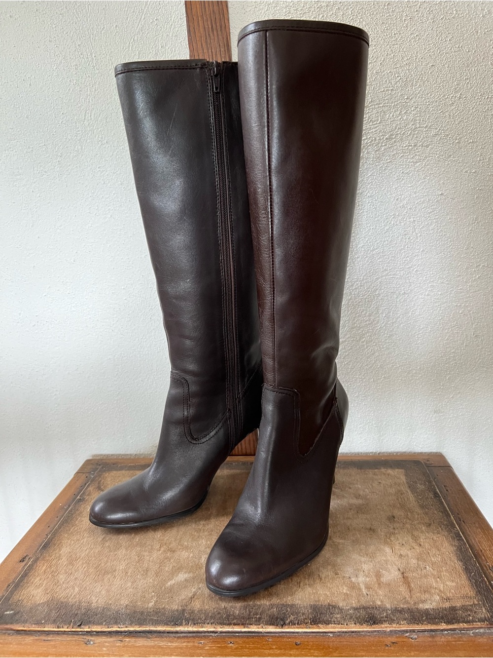 Lauren Ralph Lauren Dark Brown Leather Knee-High Heel Boots